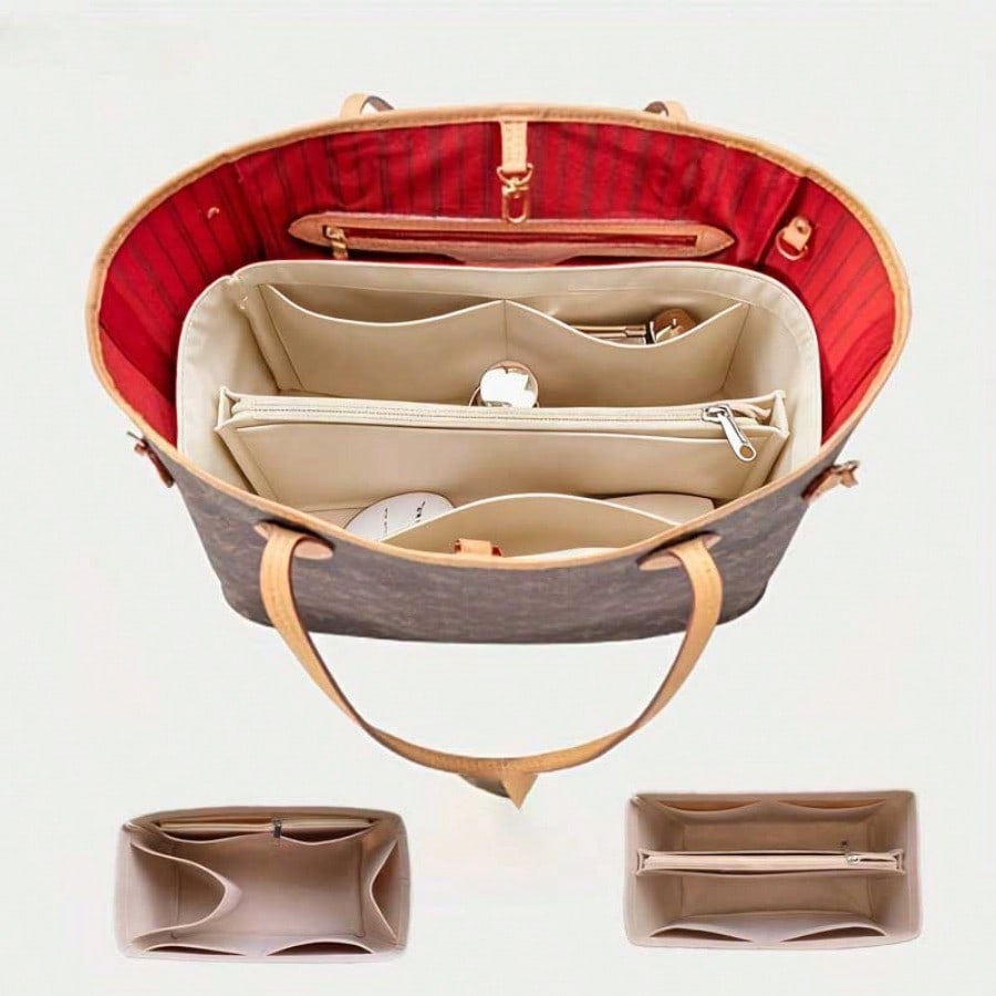Makeup - Felt Inset Bag Organizer, Multi-pocket Cosmetic
