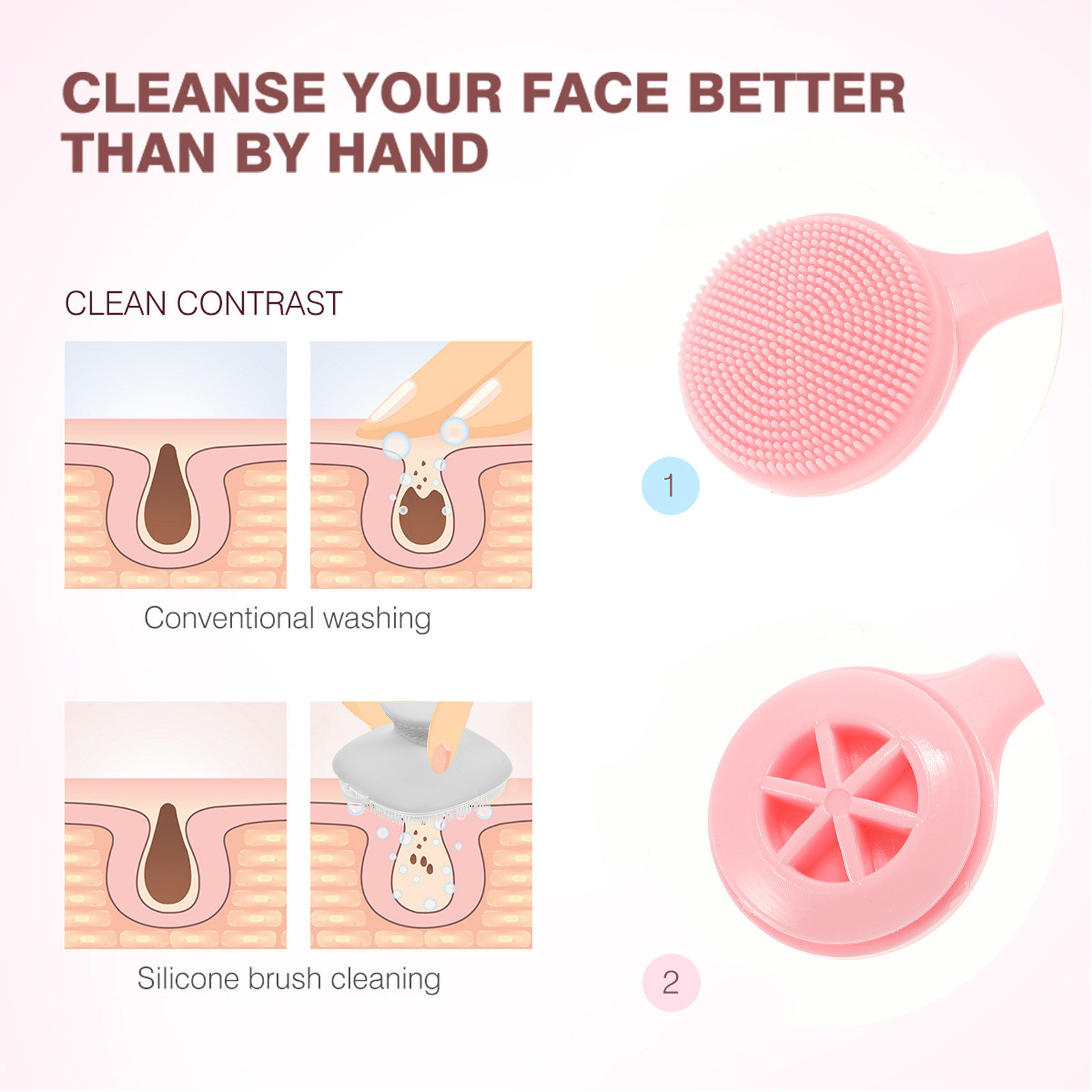 3Pcs Pink Silicone Facial Brus - Silicone Face Scrubber Electric ulasan dan harga